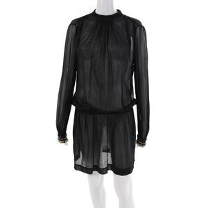 Megan Park Womens Sheer Rhinestoned Cuff Detail Mini Dress Black Size 1